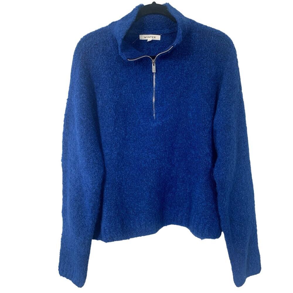 Wynter Royal Blue Half Zip Fuzzy Sweater –Wool Blend Pullover, Collared, Size XL